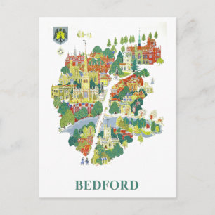 Reise-Landkarte von Bedford, England im Vintage-St Postkarte
