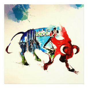 Reise-LiebeWatercolor Spaniens Stier Vintager Fotodruck