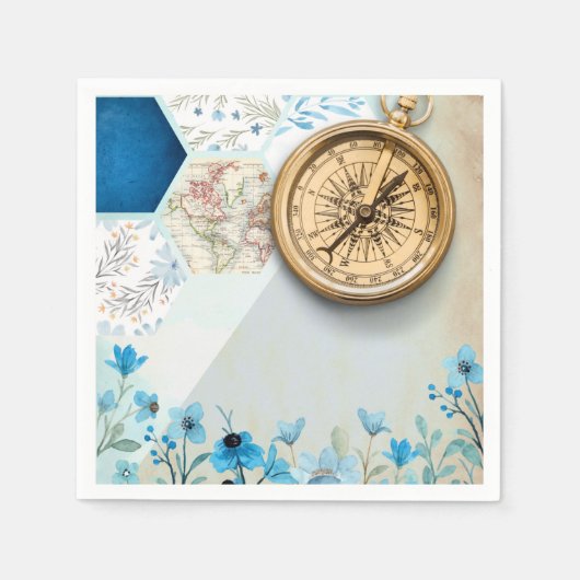 Reise-Lover | Golden Compass Paper Napkin Serviette (Vorderseite)