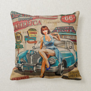 Reise mit dem Auto durch Amerika Vintage Poster. 6 Kissen