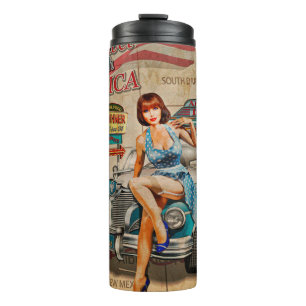 Reise mit dem Auto durch Amerika Vintage Poster. 6 Thermosbecher