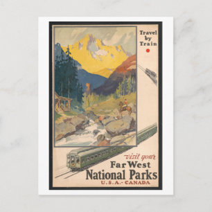 Reise mit dem Zug, Nationalparks, im Vintage-Stil Postkarte
