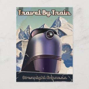 Reise mit dem Zug Sci-Fi Vintage-Kunst Postkarte