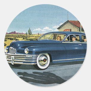Reise mit der Familie im Vintage-Stil, Tankstelle  Runder Aufkleber