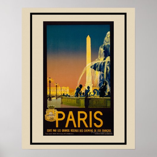 Reise mit der Vintage Paris Springbrunnen Eisenbah Poster (Vorne)