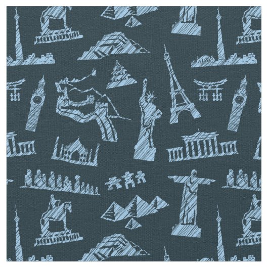 Reise-Muster im Blues-Muster Stoff (Nahaufnahme)