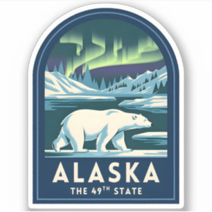 Reise nach Alaska Nordlichter Eisbär im Vintage-St Aufkleber