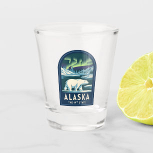 Reise nach Alaska Nordlichter Eisbär Vintage Schnapsglas