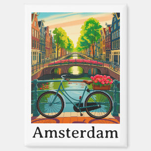 Reise nach Amsterdam Holland Kanalstadt Vintage Magnet