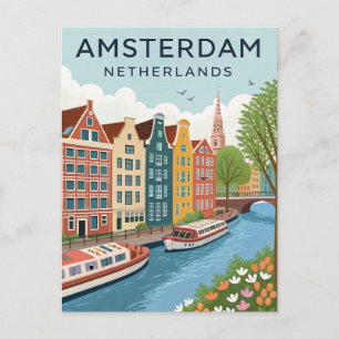 Reise nach Amsterdam im Vintage-Stil Postkarte