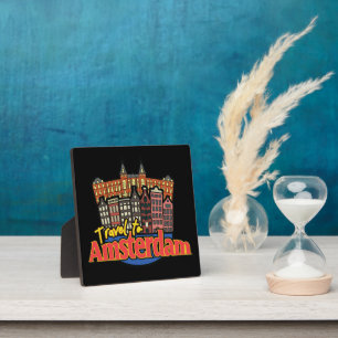 Reise nach Amsterdam Niederlande Logo im Vintage-S Fotoplatte