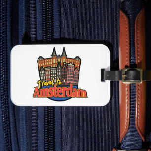Reise nach Amsterdam Niederlande Logo im Vintage-S Gepäckanhänger