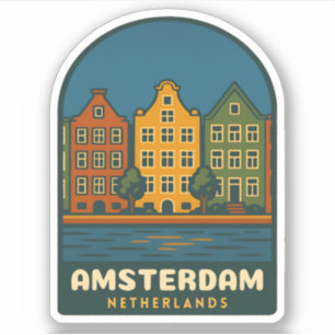 Reise nach Amsterdam Niederlande Retro Landschaft Aufkleber
