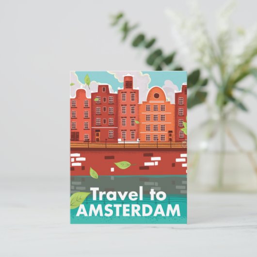 Reise nach Amsterdam Vintage Poster Postkarte (Stehend Vorderseite)