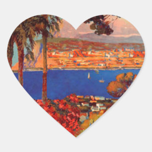 Reise nach Antibes Côte d'Azur im Vintage-Stil Herz-Aufkleber