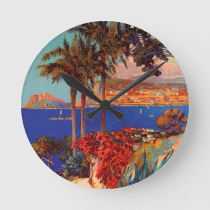 Reise nach Antibes Cote D'Azur im Vintage-Stil Runde Wanduhr