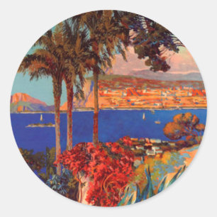 Reise nach Antibes Côte d'Azur im Vintage-Stil Runder Aufkleber