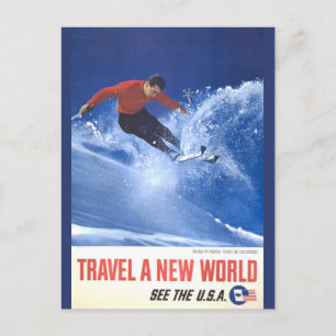 Reise nach Aspen Colorado Skifahren im Vintage-Sti Postkarte