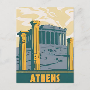 Reise nach Athen Griechenland Santorin Retro-Optik Postkarte