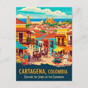 Reise nach Cartagena Kolumbien im Vintage-Stil Postkarte