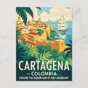 Reise nach Cartagena Kolumbien im Vintage-Stil Postkarte