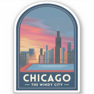 Reise nach Chicago im Vintage-Look - Sonnenunterga Aufkleber