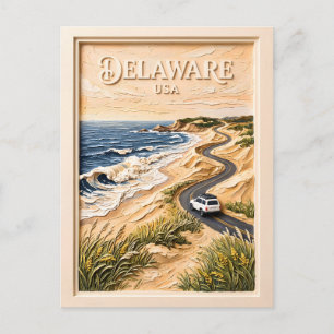 Reise nach Delaware, Vintage-Küstenstraße, Textur Postkarte