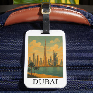 Reise nach Dubai im Vintage-Stil – Retro-Skyline d Gepäckanhänger