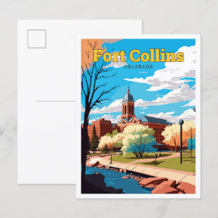 Reise nach Fort Collins Colorado Vintage-Illustrat Postkarte