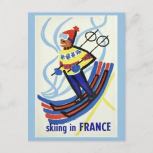Reise nach Frankreich Skifahren im Vintage-Stil Fr Postkarte