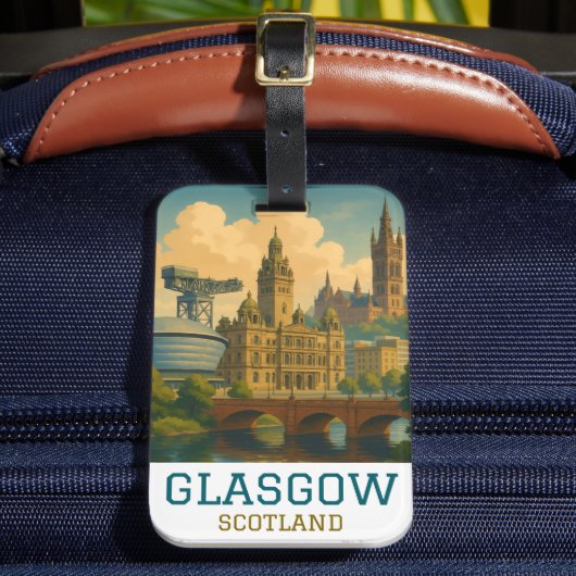Reise nach Glasgow Schottland Vintage Gepäckanhänger (Vorderseite Insitu 2)