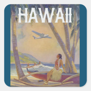 Reise nach Hawaii auf alte Art - Hula-Tänzerin !!! Quadratischer Aufkleber
