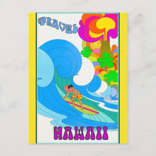 Reise nach Hawaii im Retro-Stil Ozean-Surfen Postkarte