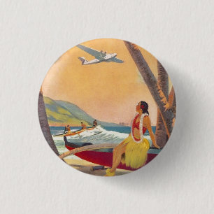 Reise nach Hawaii im Vintage-Stil Button
