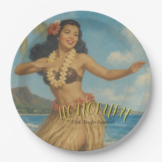Reise nach Hawaii im Vintage-Stil Pappteller (Vorderseite)