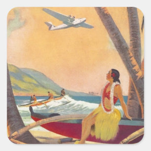 Reise nach Hawaii im Vintage-Stil Quadratischer Aufkleber