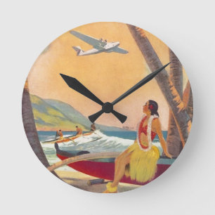 Reise nach Hawaii im Vintage-Stil Runde Wanduhr
