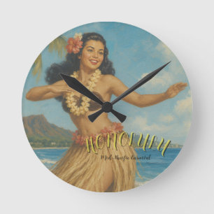 Reise nach Hawaii im Vintage-Stil Runde Wanduhr