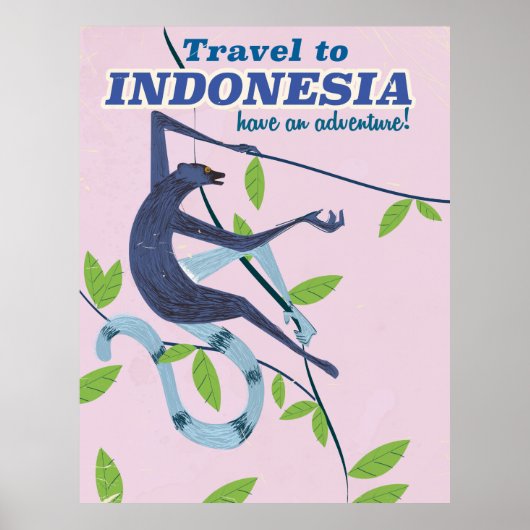Reise nach Indonesien Affen Urlaub Vintage Poster (Vorne)