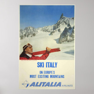 Reise nach Italien mit Alitalia Airlines Skifahren Poster