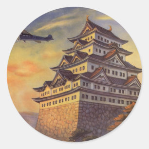 Reise nach Japan Vintage, japanische Pagode Flugze Runder Aufkleber