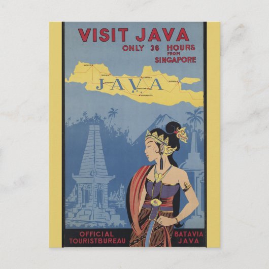 Reise nach Java Indonesien Vintage Postkarte (Vorderseite)