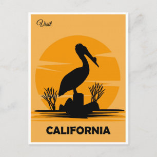 Reise nach Kalifornien Pelikan Vintage Postkarte