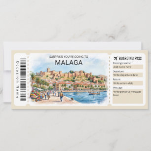 Reise nach Málaga Spanien Bordkarte Ticket Einladung