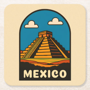 Reise nach Mexiko Vintage Azteken-Pyramide Retro-S Rechteckiger Pappuntersetzer