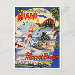 Reise nach Miami Beach Florida im Vintage-Stil Postkarte