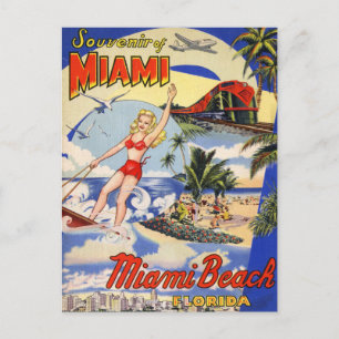Reise nach Miami Beach Florida im Vintage-Stil Postkarte