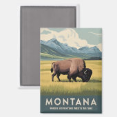 Reise nach Montana Vintage Bison Wildlife Retro La Magnet (Vorderseite/Rückseite)