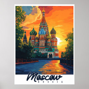 Reise nach Moskau, Russland im Vintage-Stil Poster