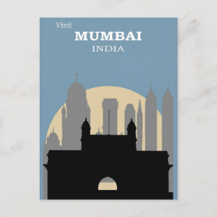 Reise nach Mumbai Indien Vintage Stadtansicht Postkarte